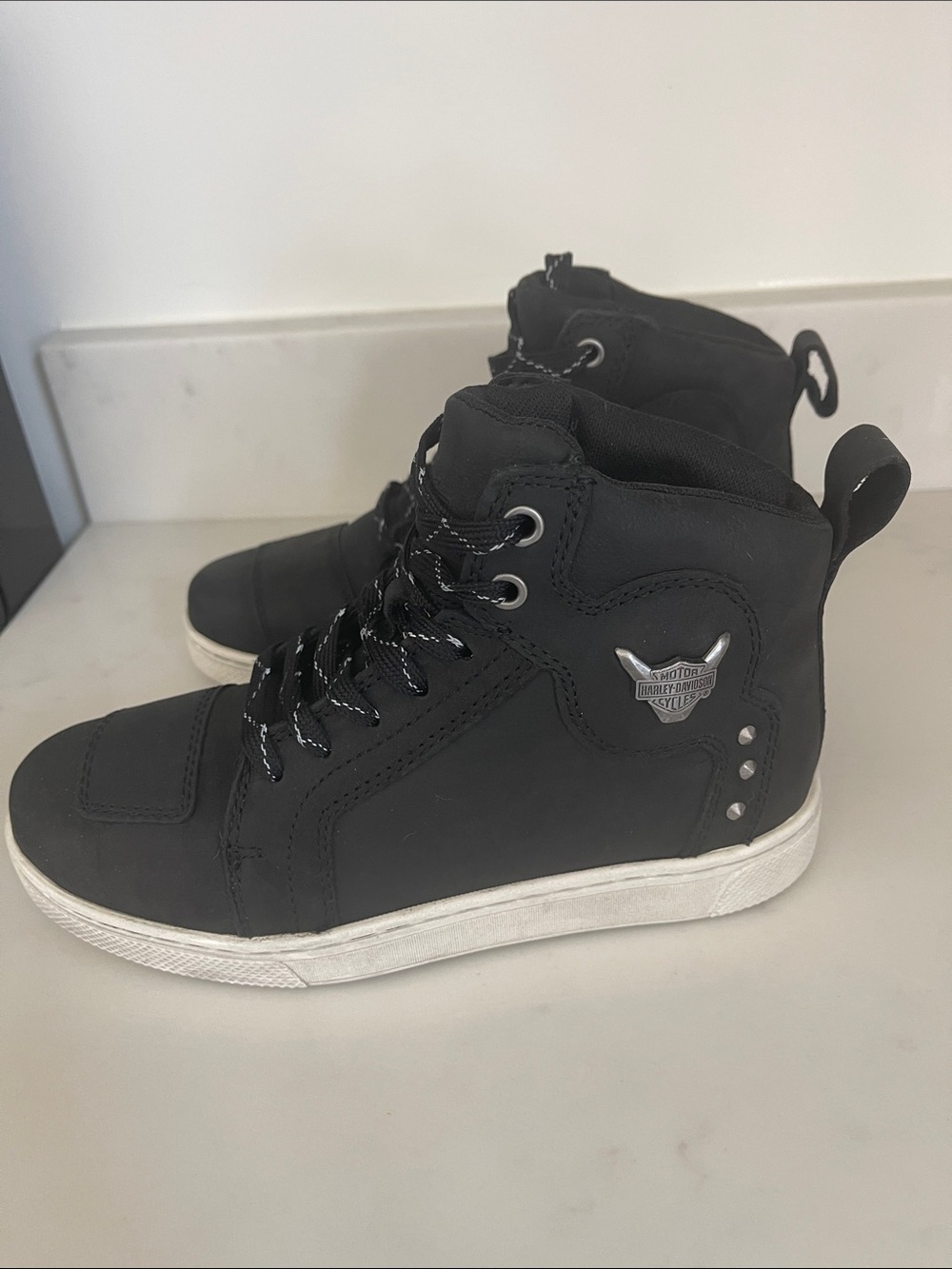 Harley-Davidson Black High-Top Sneakers with White Sole